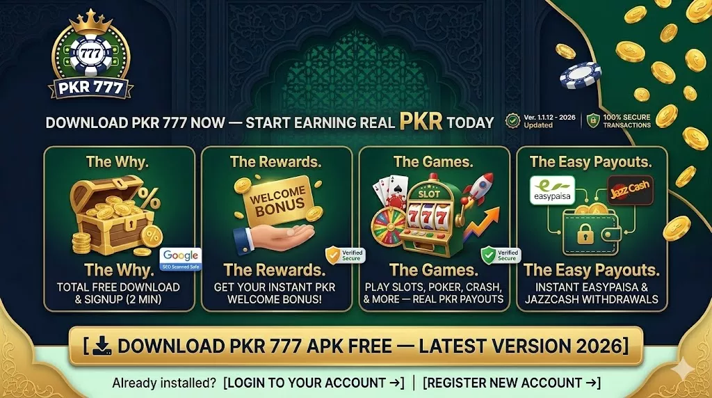 PKR 777 Download Now and Start Earning with your gameplay and free bonuses